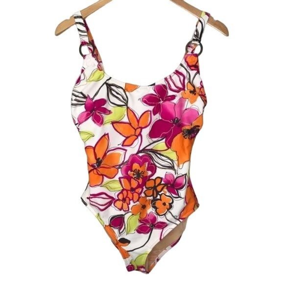 Carol Wior Other - Vintage Carol Wior ladies swim suit white pink tropical flower size 14 USA